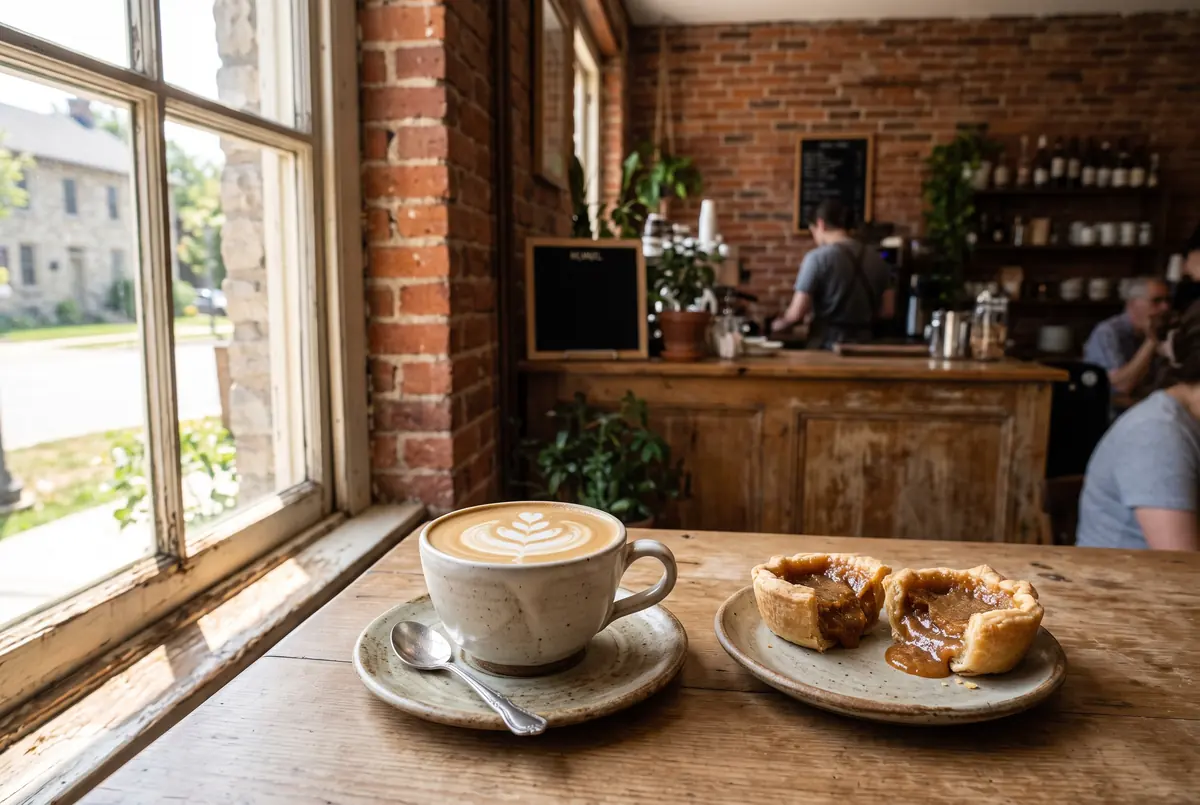 Illustrative café interior in a heritage brick building