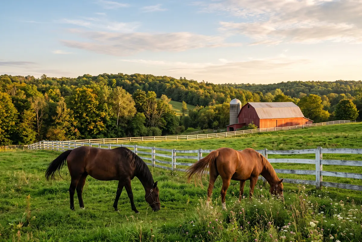 Illustrative horses grazing in a paddock
